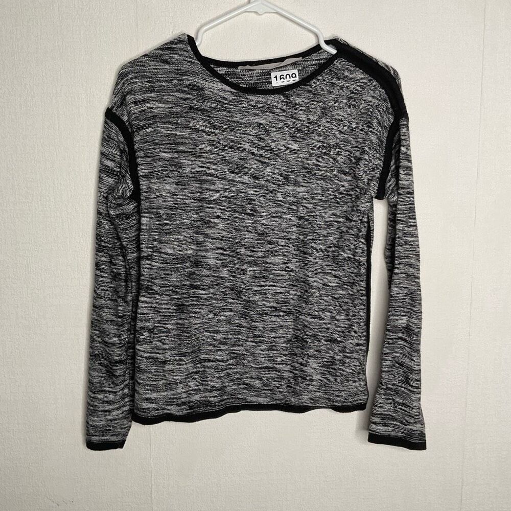 ATHLETA Women's Sweater Small Retreat‎ Gray Black Cotton Marled Crewneck  Top